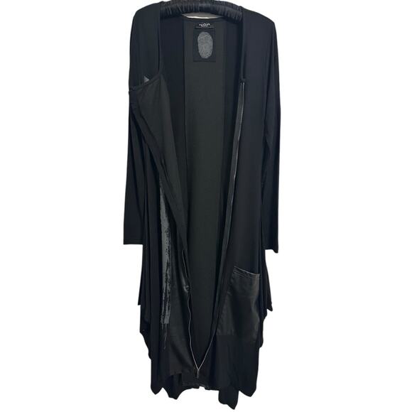 NÖR Denmark Midi Dress size US 2 Black Jersey Full Zip-up Faux Leather Panels - Picture 12 of 16